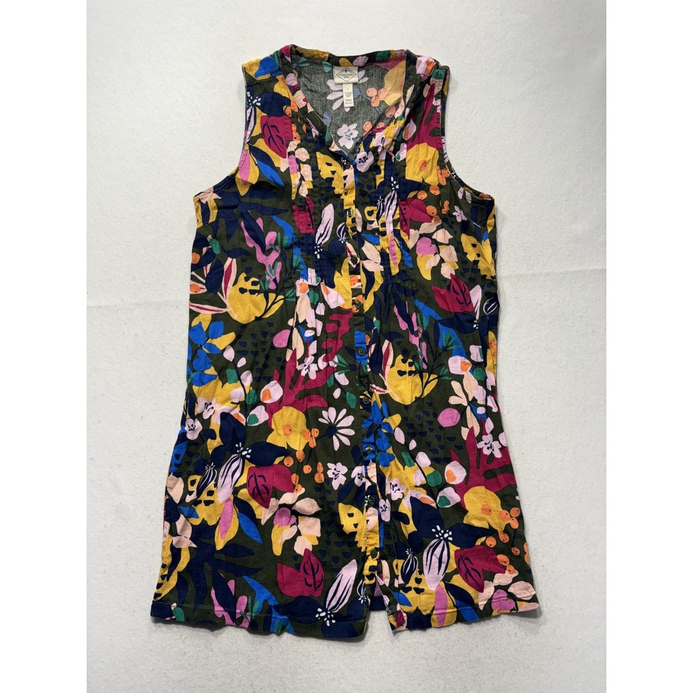 St. John's Bay Blouse Womens Large Multicolor Floral V Neck Sleeveless Tunic Top